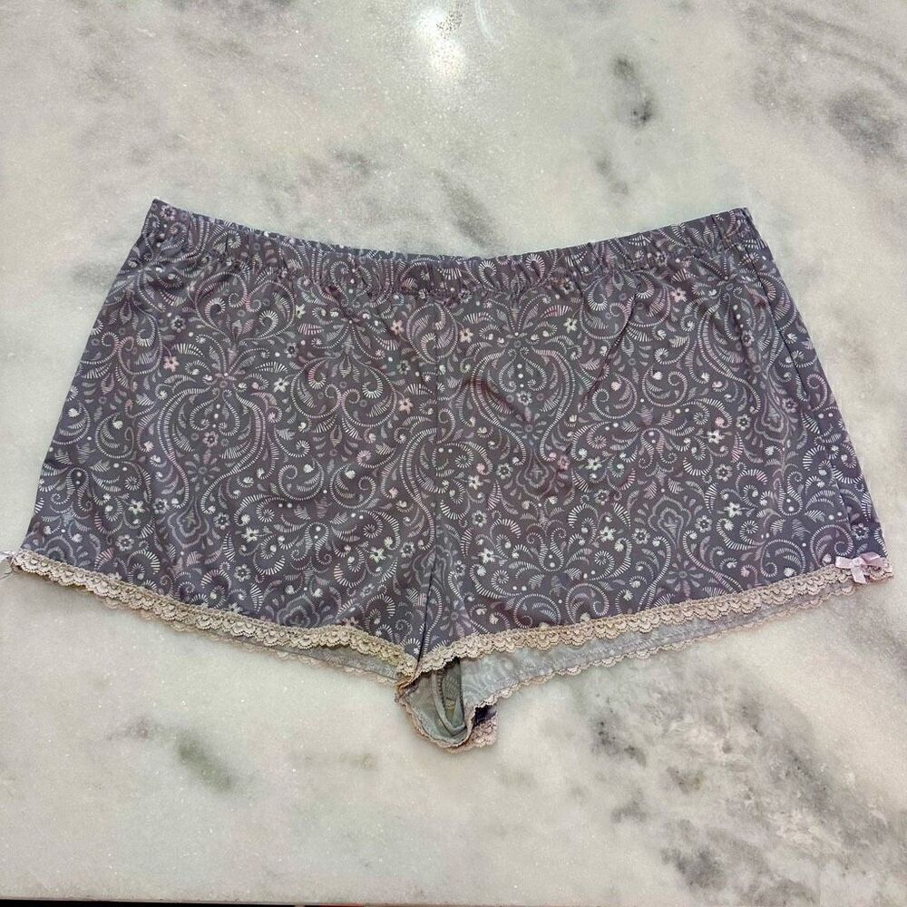 Laura Ashley Womens Pajama Shorties Lace Hem Paisley Gray XL